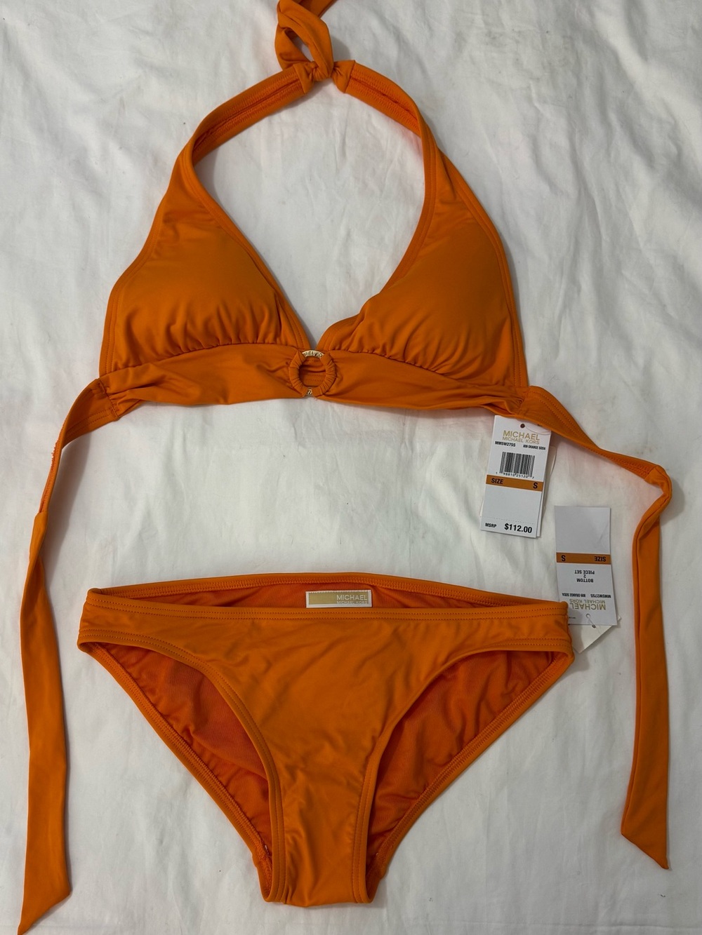 Michael Kors Logo-Ring Halter 2-Piece Bikini Swimsuit  Orange Soda Women’s S New